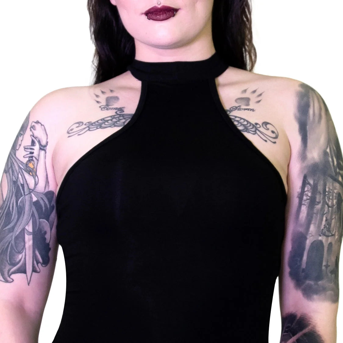 Beguiling Choker Bodycon Black Midi Dress - Londyn - Dr Faust