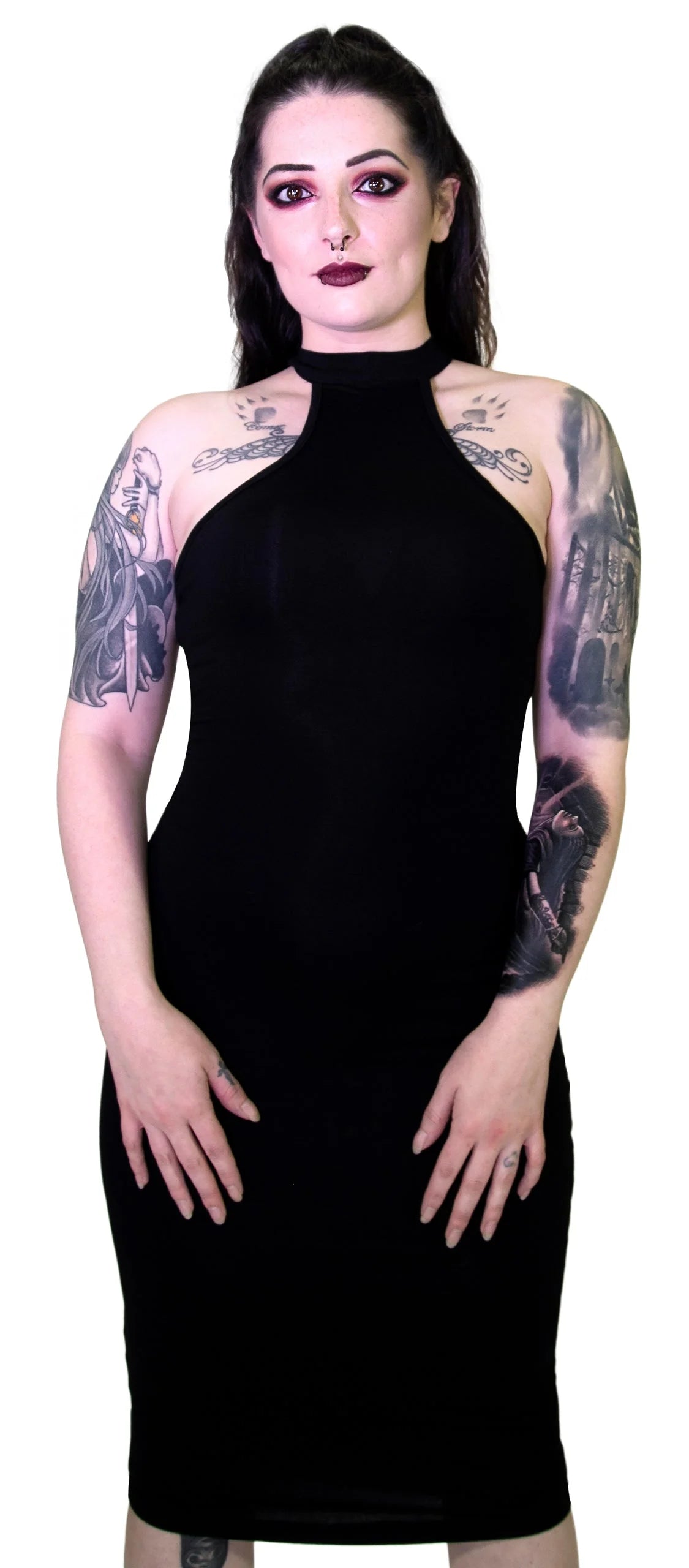 Beguiling Choker Bodycon Black Midi Dress - Londyn - Dr Faust