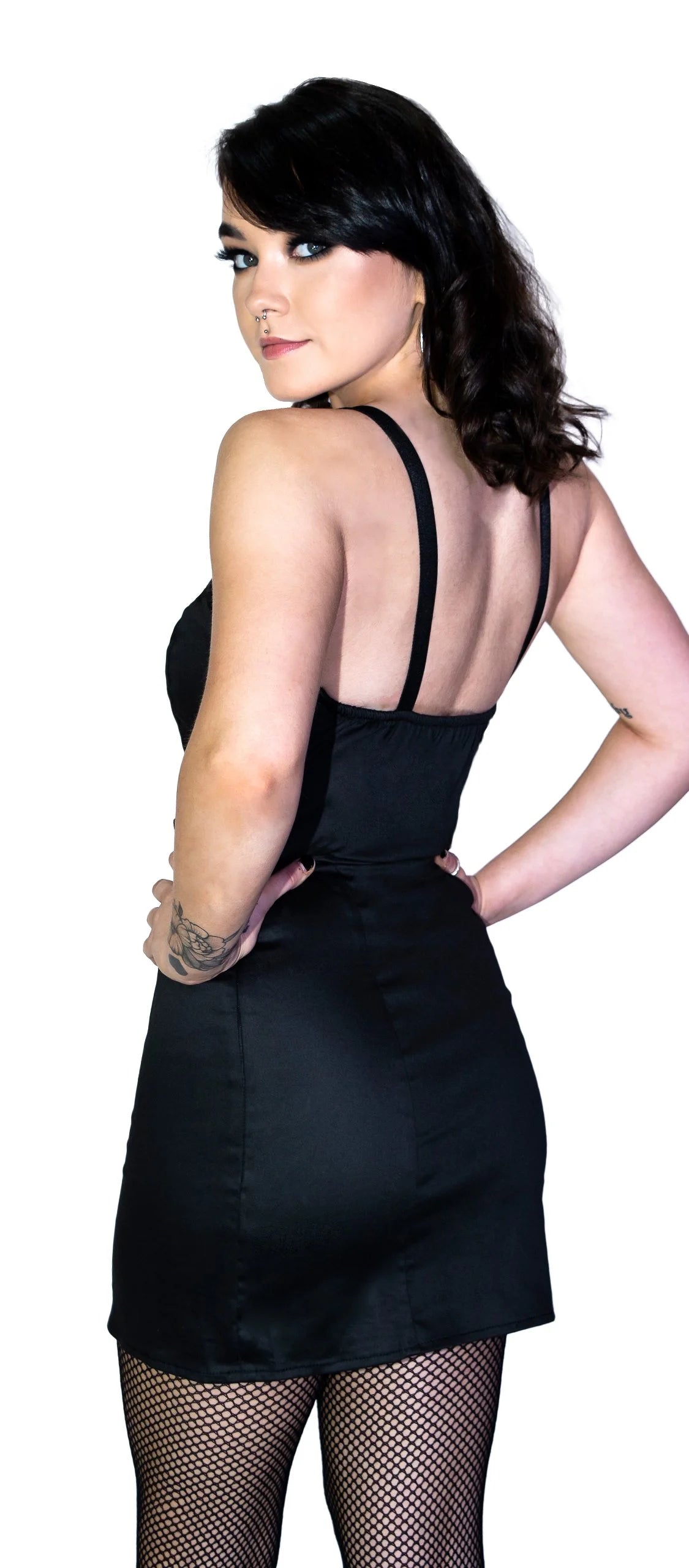 Black Rugged Plastic Clasp Black Mini Dress - Serenity - Dr Faust