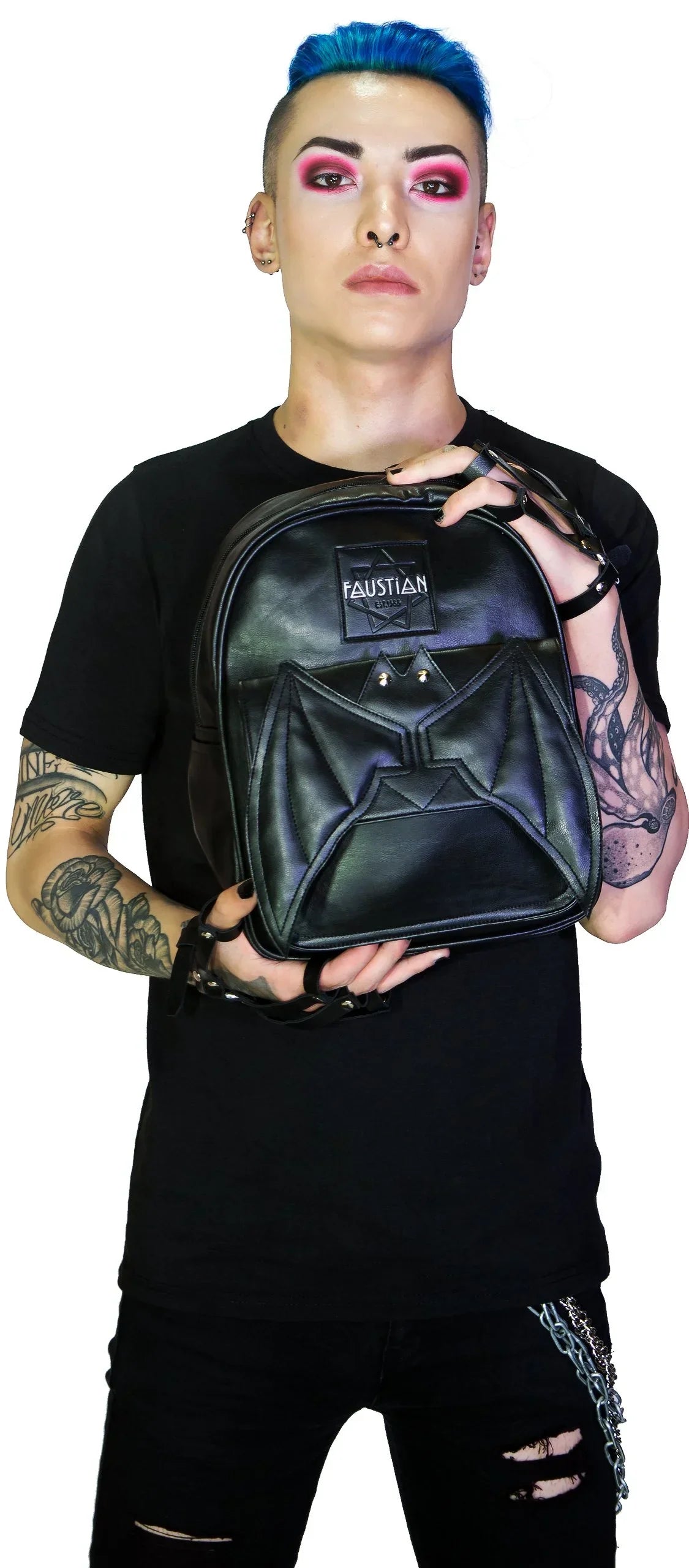 Happy 3D Bat Black Vegan Leather Backpack - Taipan - Dr Faust