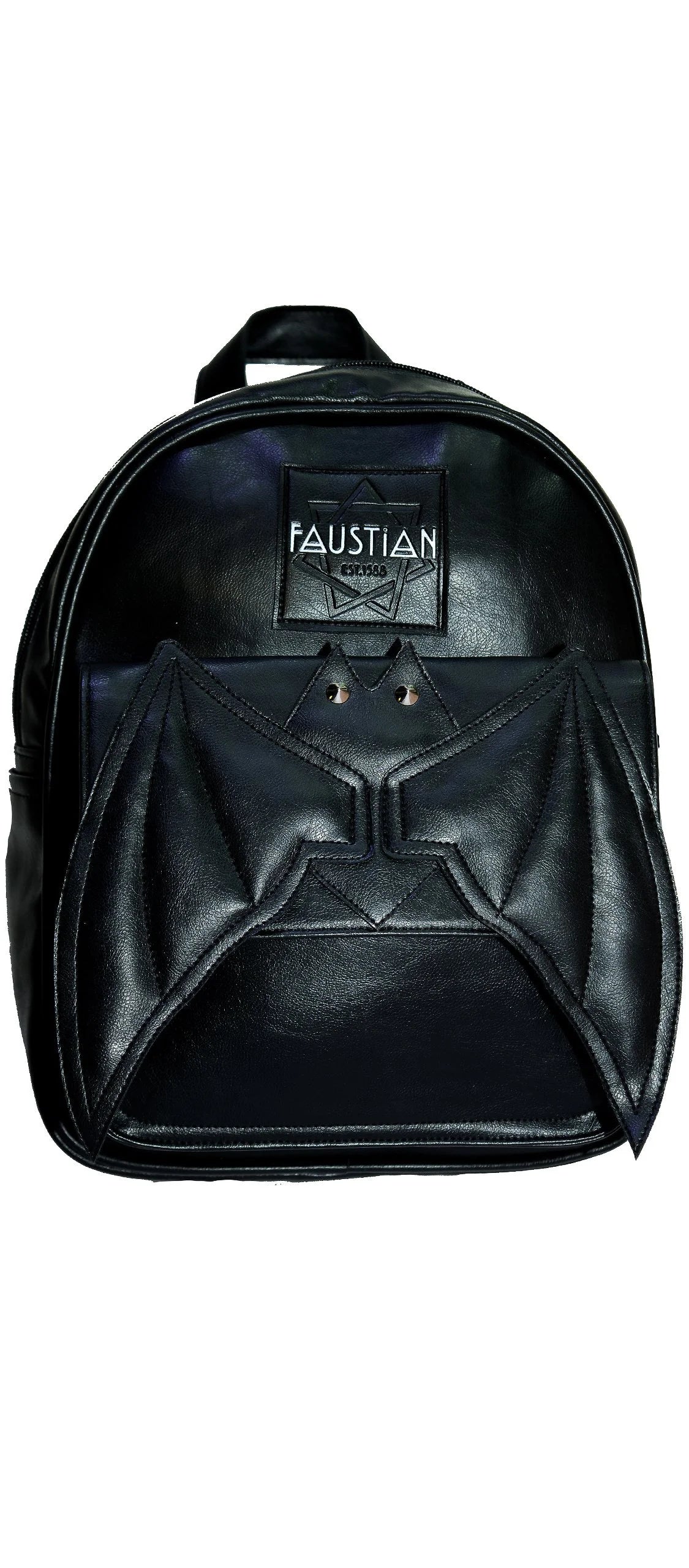 Happy 3D Bat Black Vegan Leather Backpack - Taipan - Dr Faust