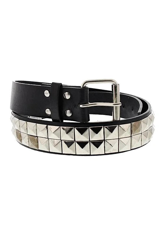 2-Row Pyramid Studded Black Vegan Leather Belt - Luka - Dr Faust