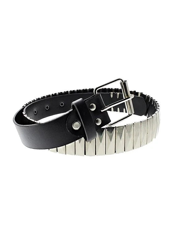 Silver Rectangular Pyramids Black Vegan Leather Belt - Jett - Dr Faust