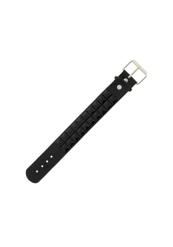 2-Row Black Pyramid Studded Black Vegan Leather Bracelet - Kevin - Dr Faust