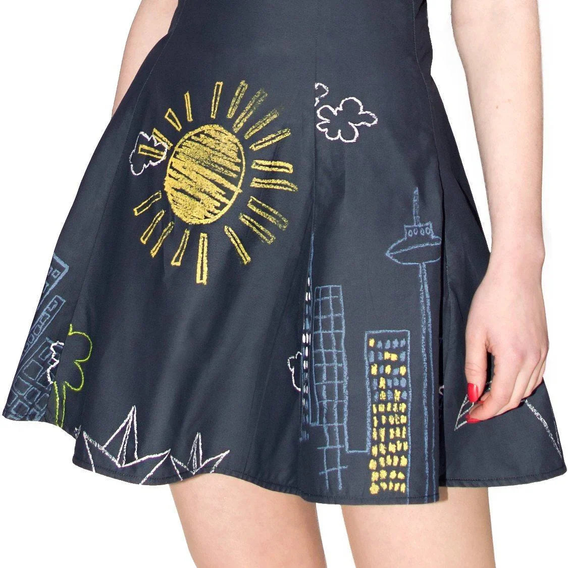 Chalk Board Drawings Flare Mini Dress - Lucia - Dr Faust