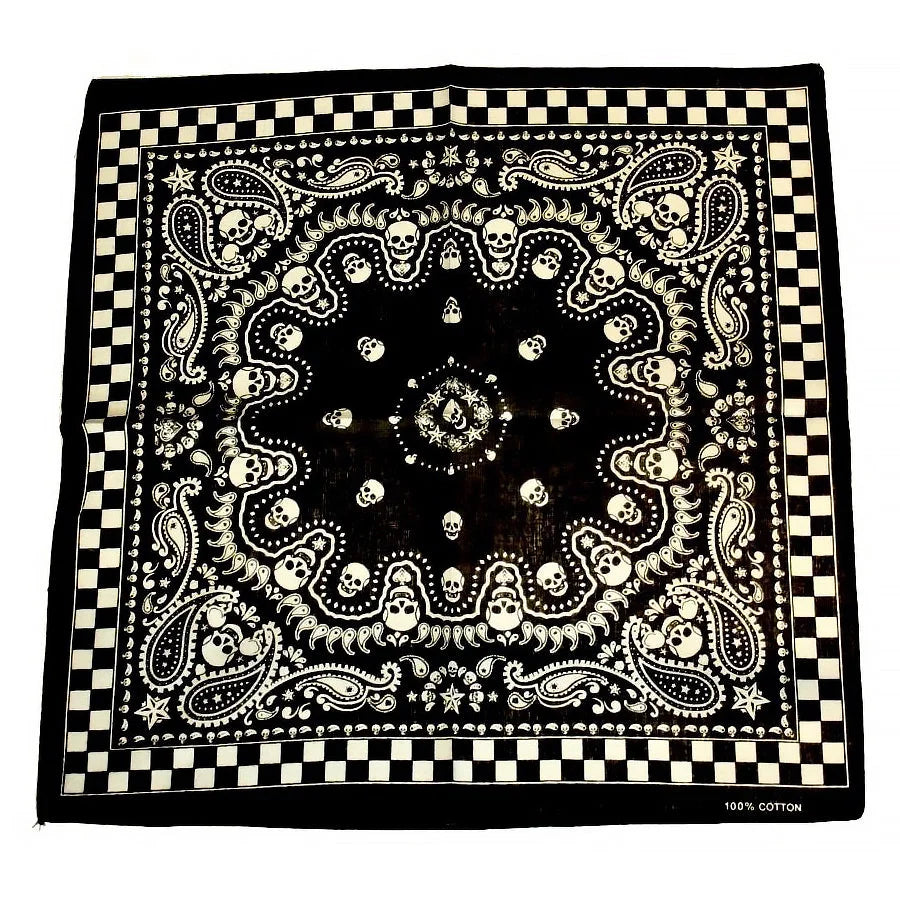 Checker Board Skull Black Cotton Bandana - Voodoo - Dr Faust