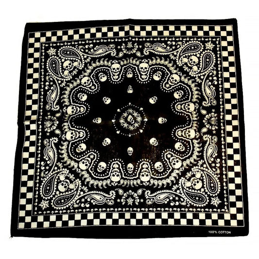 Checker Board Skull Black Cotton Bandana - Voodoo - Dr Faust
