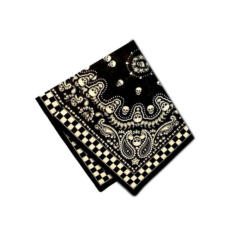 Checker Board Skull Black Cotton Bandana - Voodoo - Dr Faust