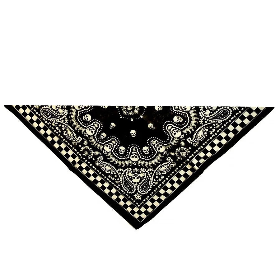 Checker Board Skull Black Cotton Bandana - Voodoo - Dr Faust