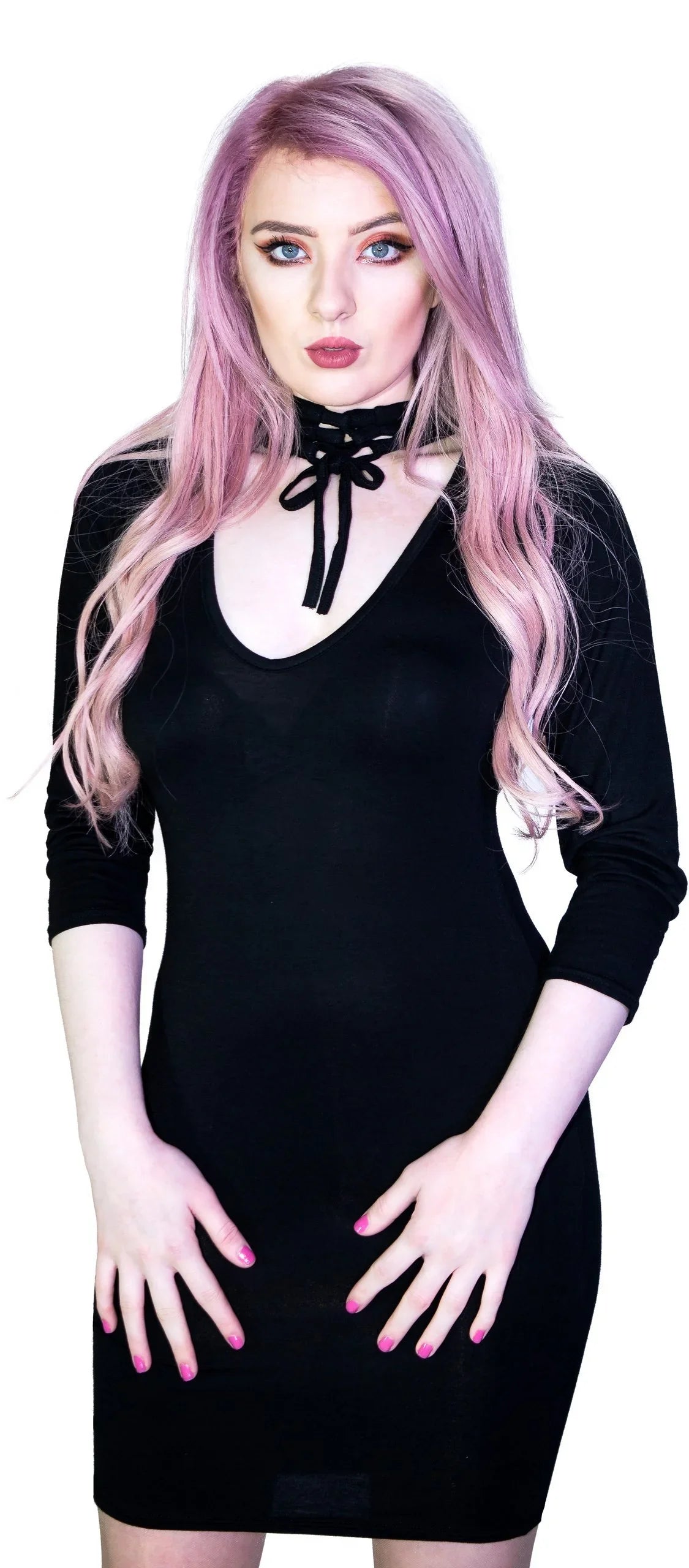 Choker Bodycon Dress in Black with Adjustable Neck Design Dr Faust Choker Bodycon Dress in Black with Adjustable Neck Design Dr Faust