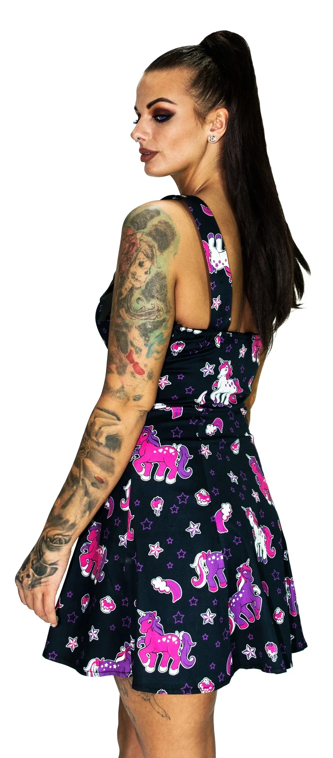 Cute Purple Unicorns Black Mini Dress - Emily - Dr Faust