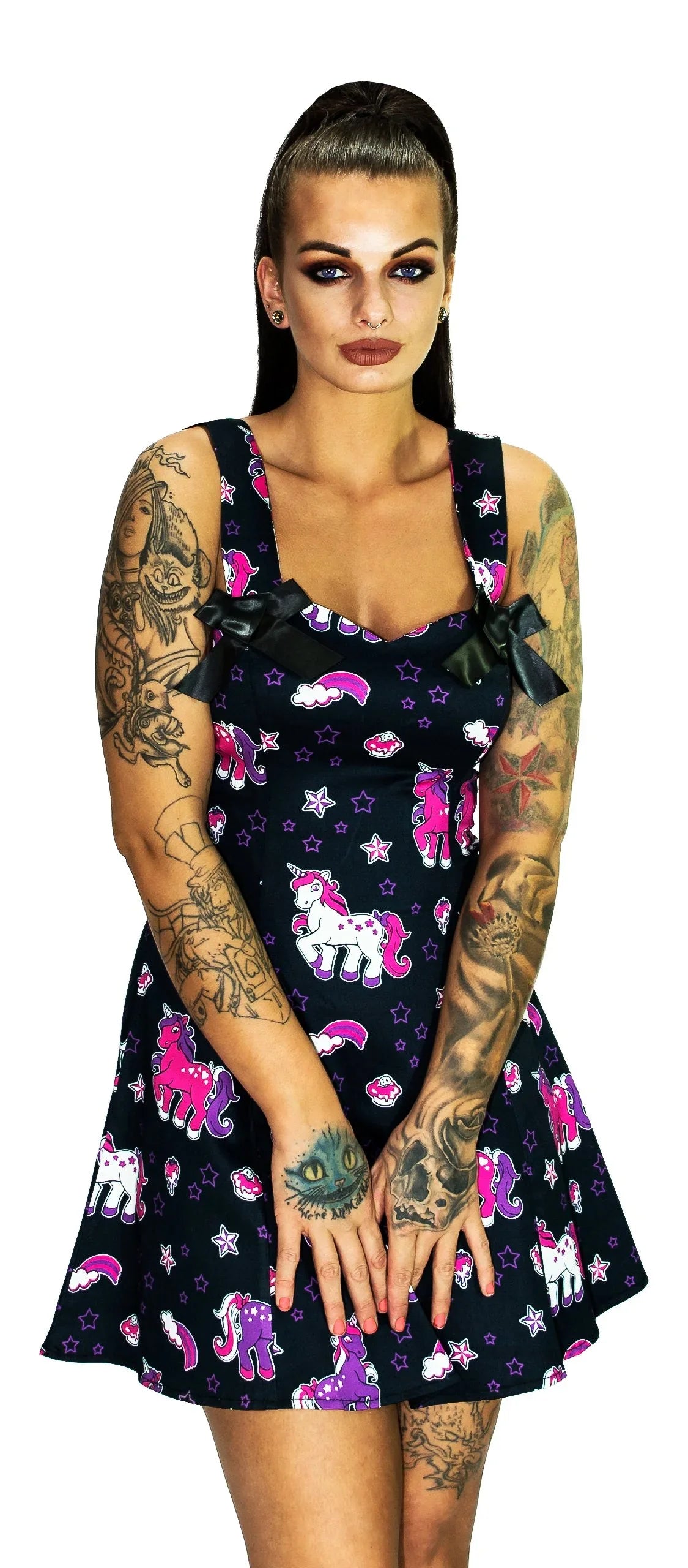 Cute Purple Unicorns Black Mini Dress - Emily - Dr Faust