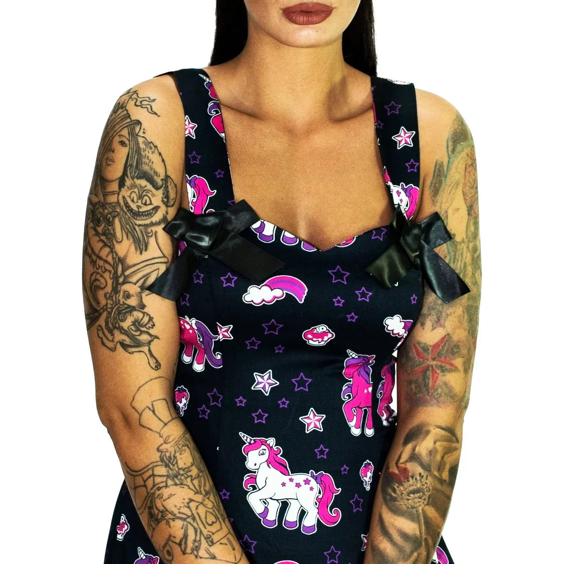 Cute Purple Unicorns Black Mini Dress - Emily - Dr Faust