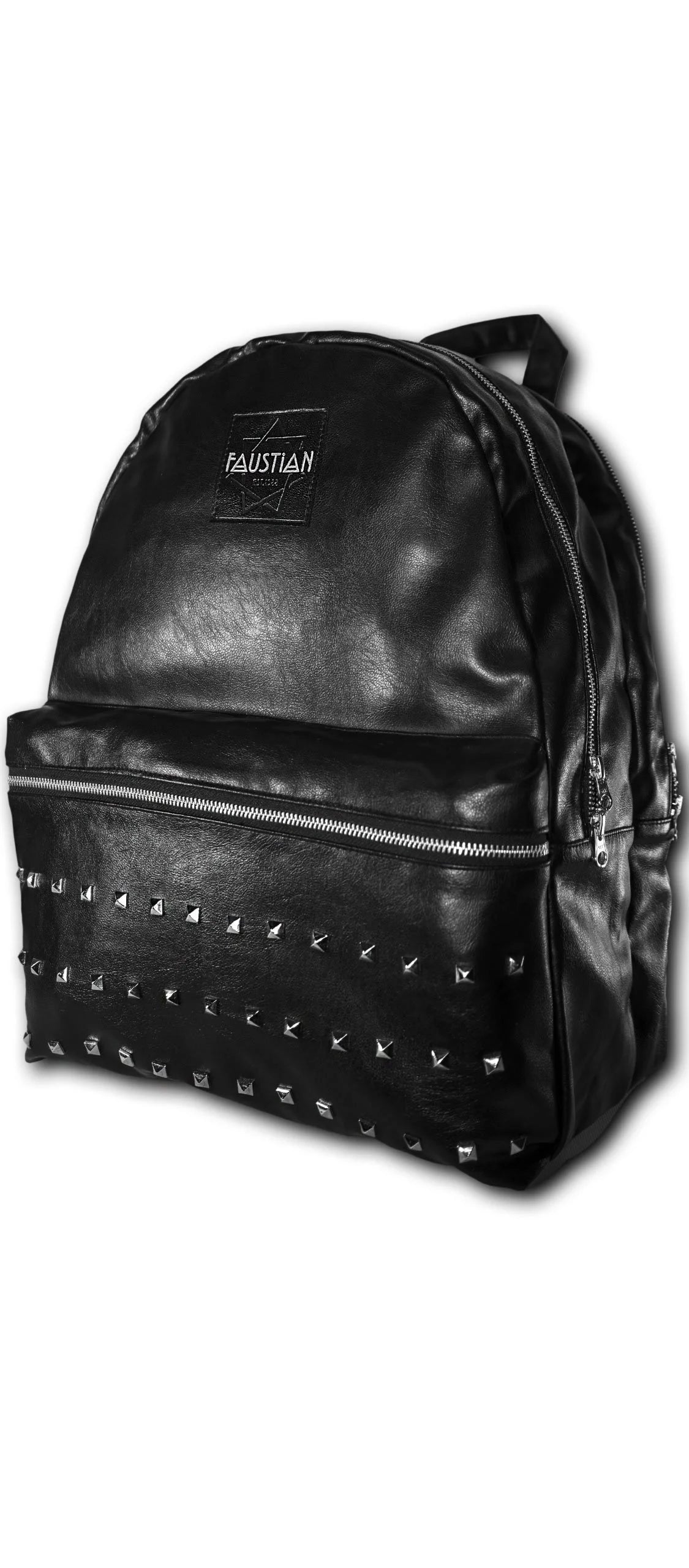 black pyramid leather backpack Faustian Square Pyramid Vegan Leather Black Backpack