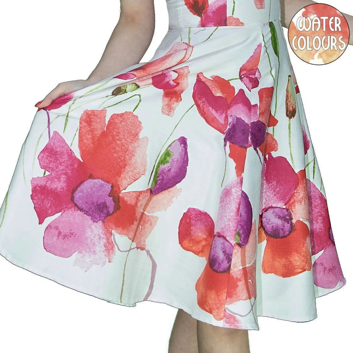 Field Poppy Flowers White Midi Dress - Talitha - Dr Faust