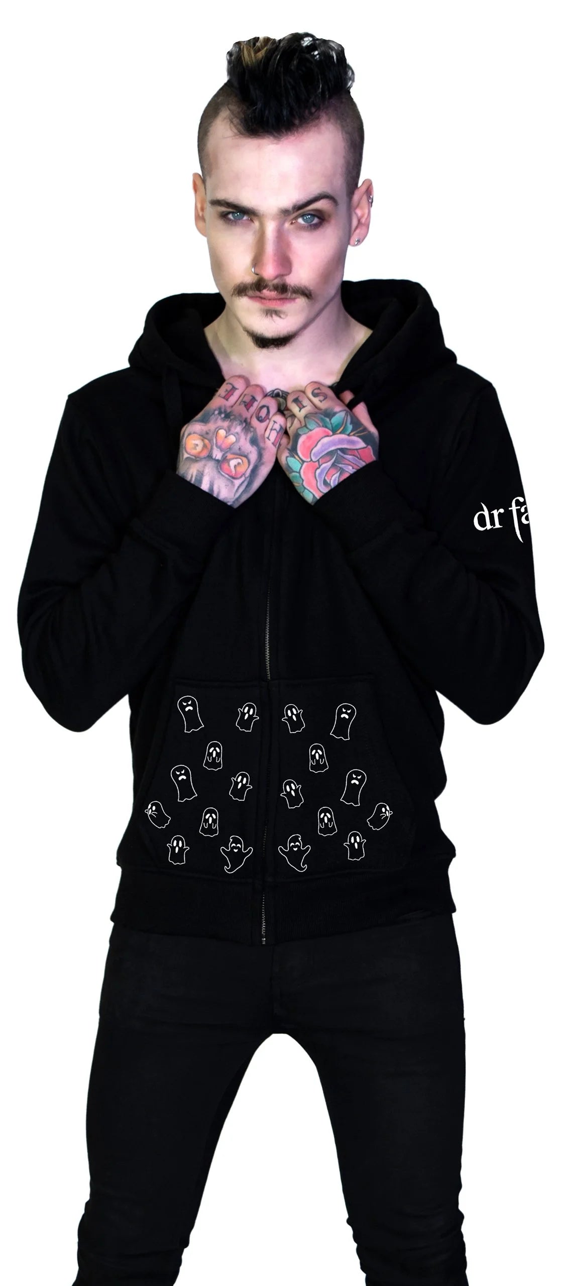Friendly Ghosts Thick Men's Black Hoodie - Bentlee - Dr Faust