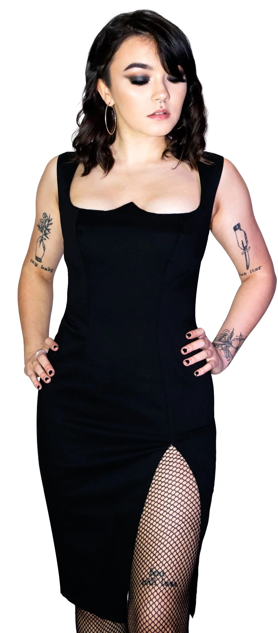 Gala Black Midi Dress with Thigh High Slit for Elegant Style Dr Faust Gala Black Midi Dress with Thigh High Slit for Elegant Style Dr Faust