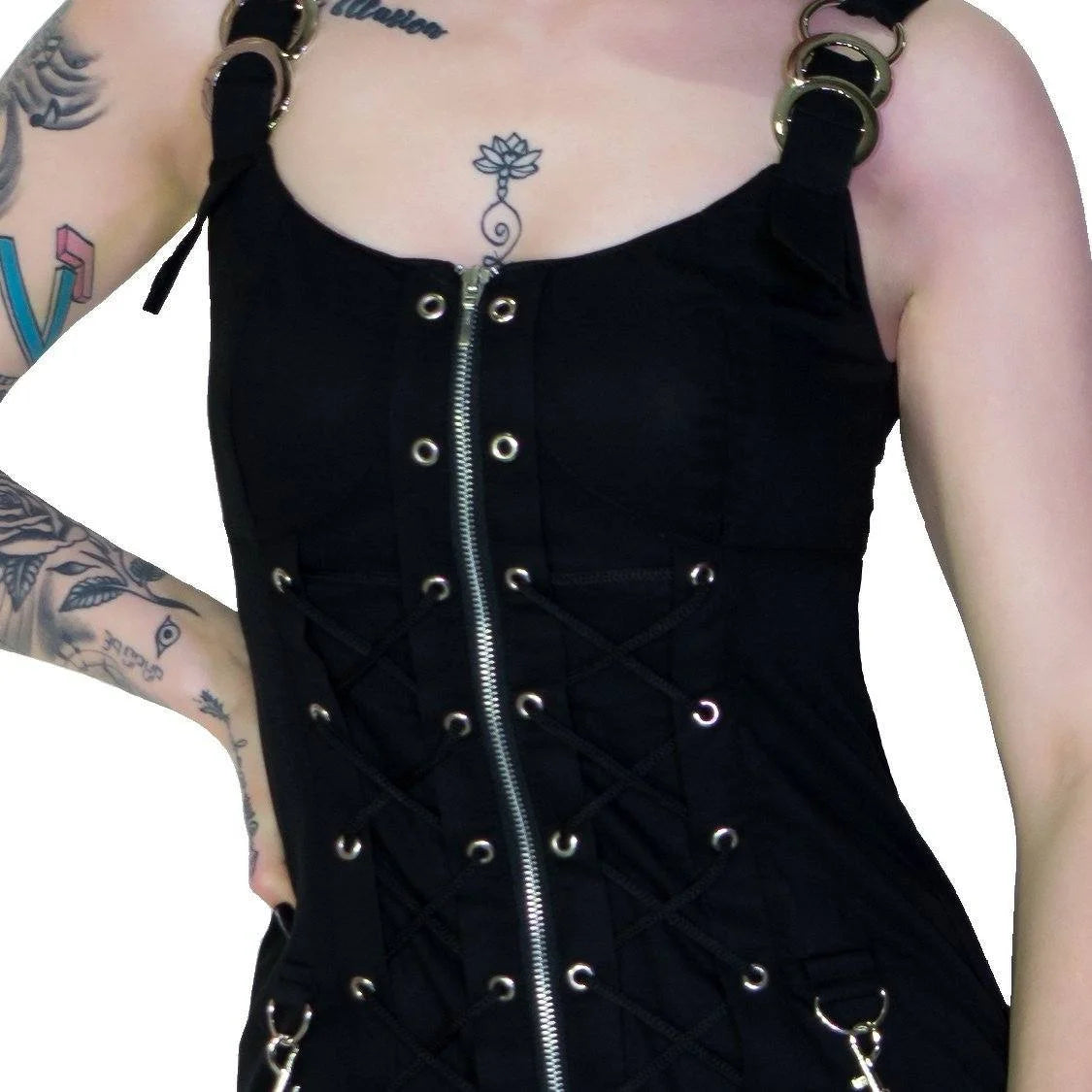 Goth Bondage Black Mini Dress - Maia - Dr Faust
