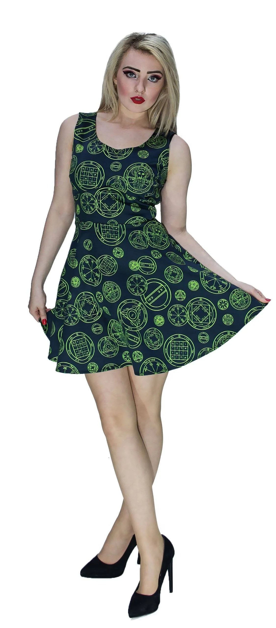 Green Mystical Spell Black Mini Dress - Hazel Dr Faust Green Mystical Spell Black Mini Dress - Hazel Dr Faust