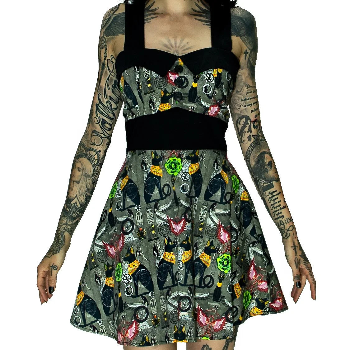 Hieroglyphs Print Mini Dress - Anaya - Dr Faust