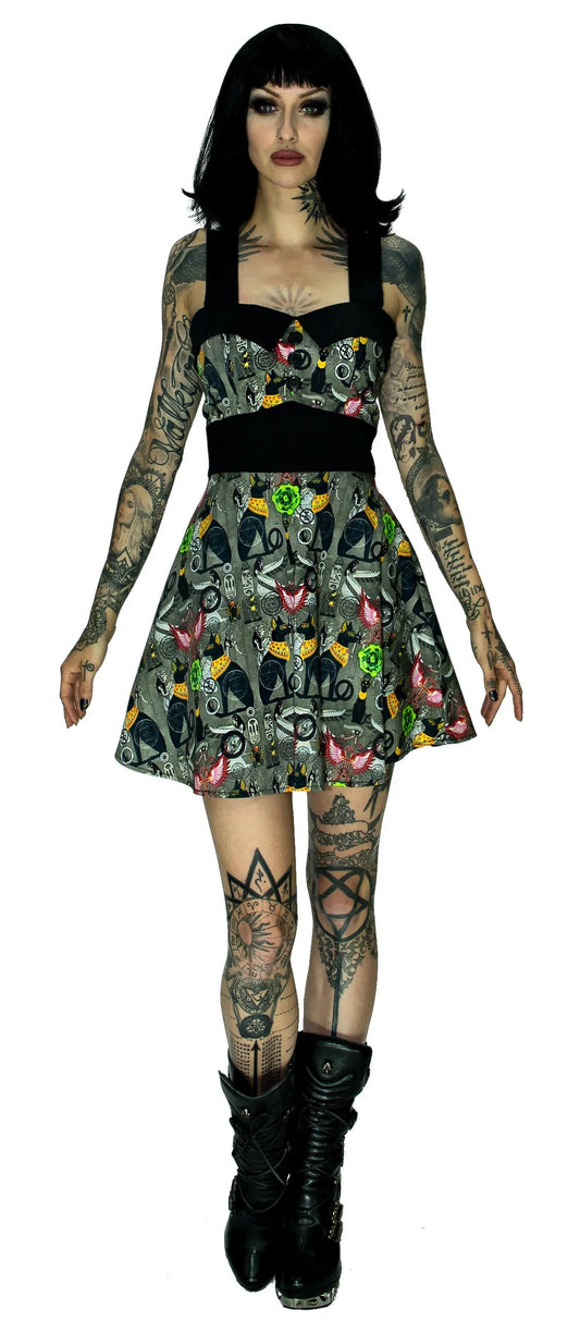 Hieroglyphs Print Mini Dress - Anaya - Dr Faust