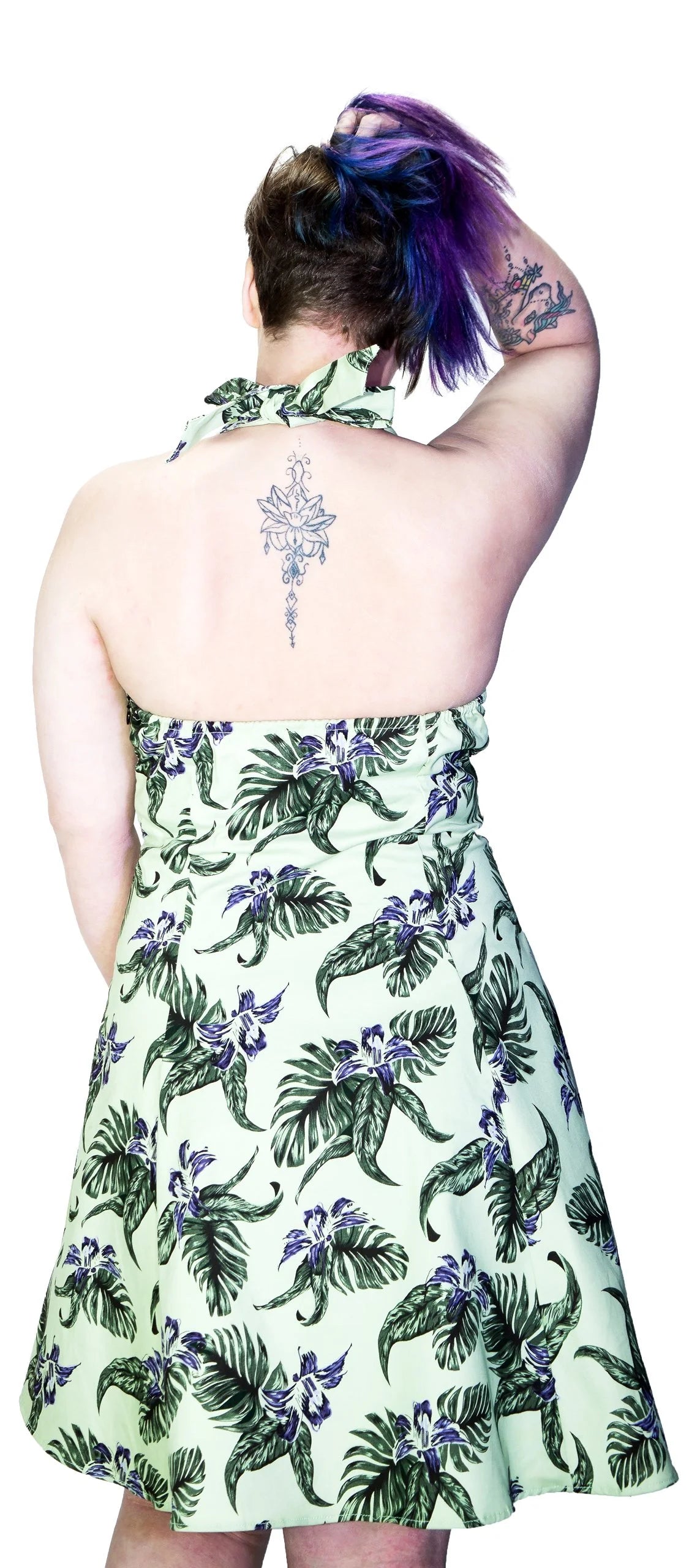Indigo Flowers Olive Green Plus Size Rockabilly Midi Dress - Jadis - Dr Faust