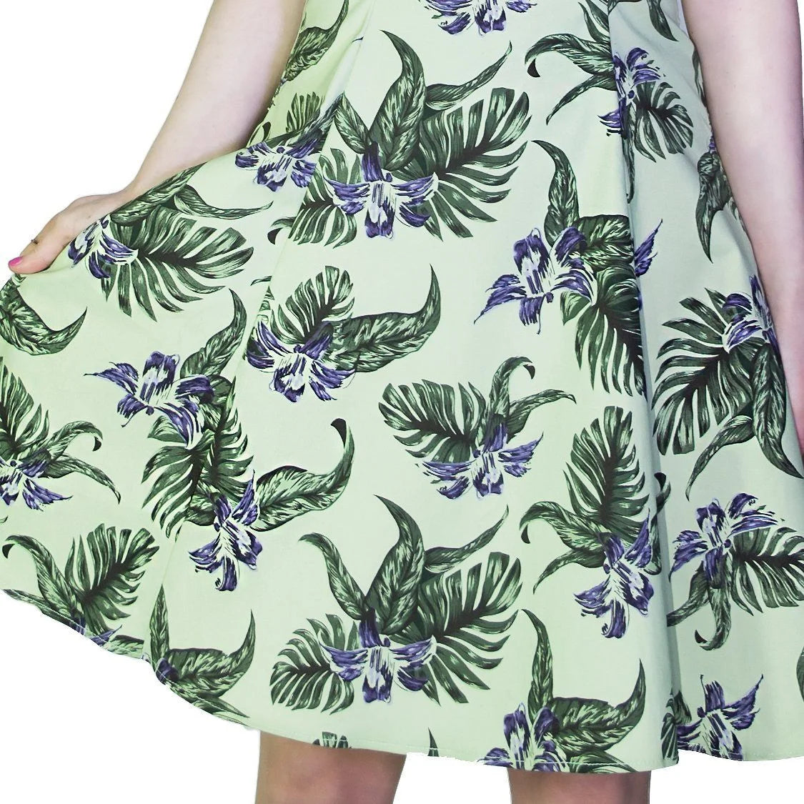 Indigo Flowers Olive Green Rockabilly Midi Dress - Jadis - Dr Faust