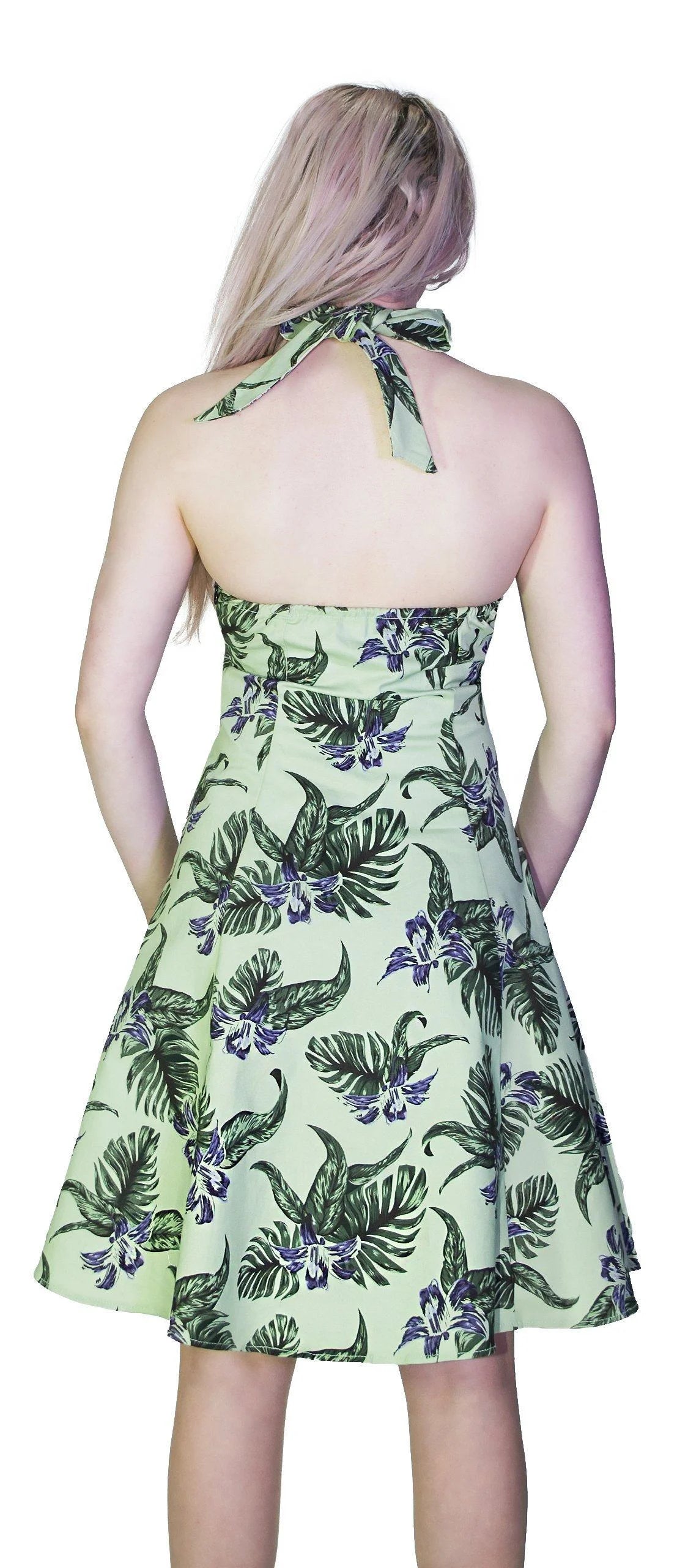 Indigo Flowers Olive Green Rockabilly Midi Dress - Jadis - Dr Faust