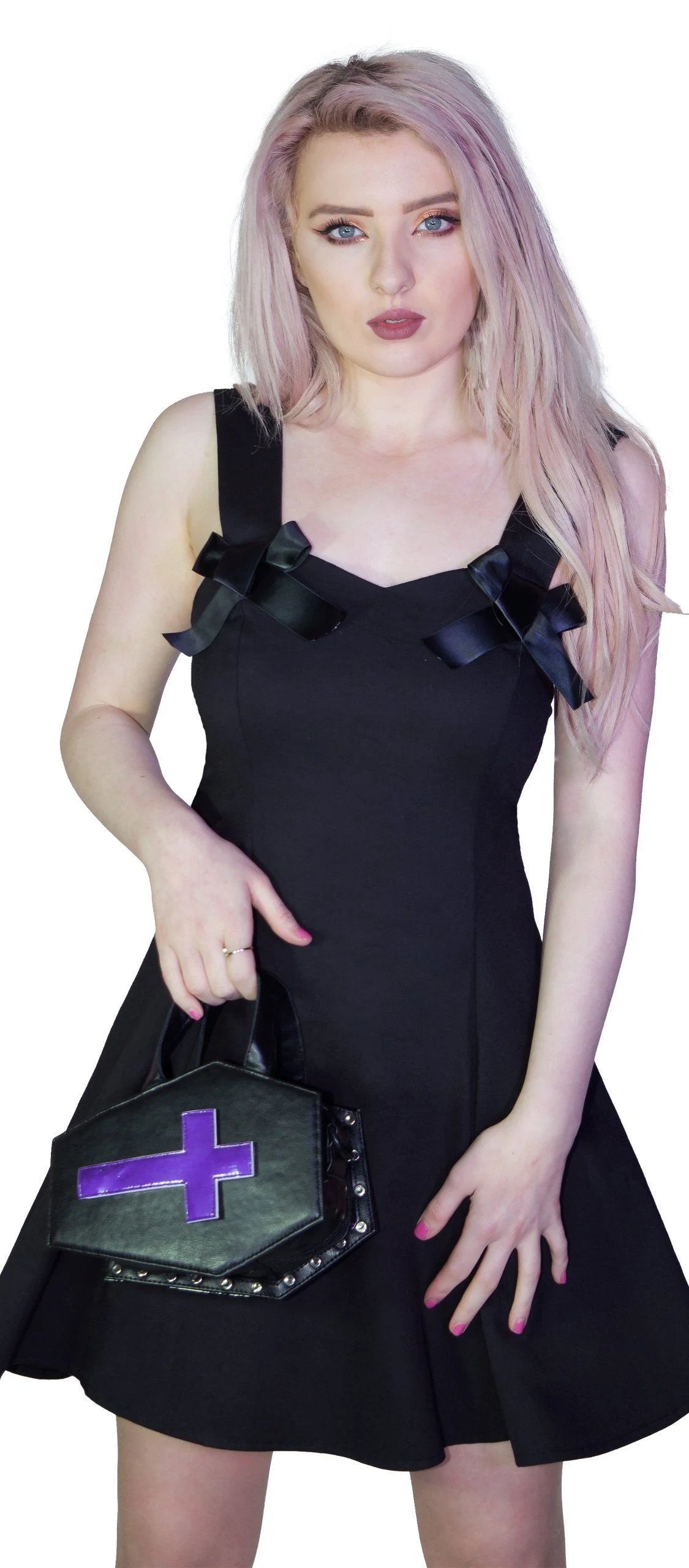 Interchangeable Magnetic Crosses Studs Vegan Leather Small Coffin Bag - Katana - Dr Faust
