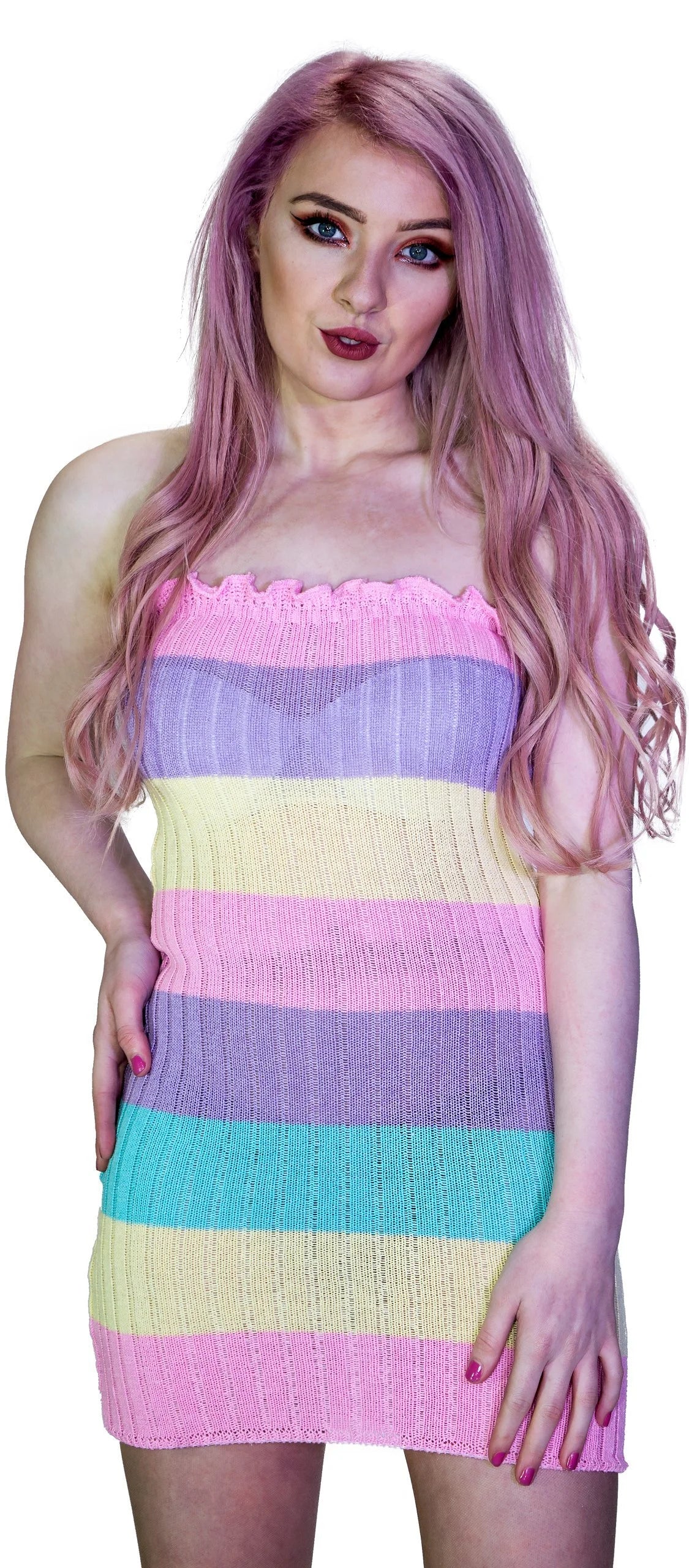 colourful bodycon dress Kendall Jenner Keeps Her Dresses Clingy And Knitted Multicoloured Bodycon Mini Dress