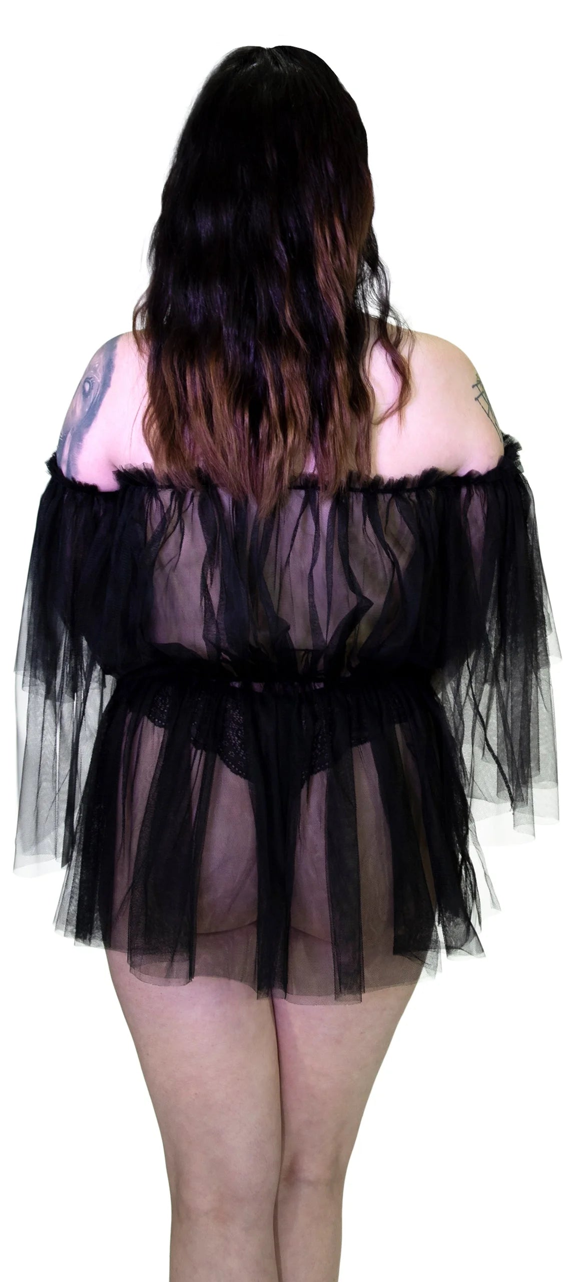 Lace Bardot Black Sheer Mini Dress - Wilhelmina - Dr Faust