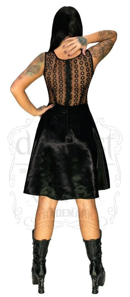 Lace Net Silk Black Midi Dress - Faira - Dr Faust