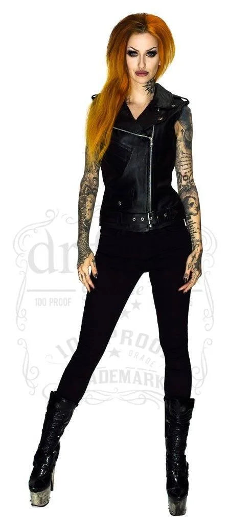 Leather Black Biker Vest - Ran - Dr Faust
