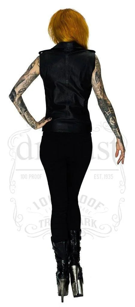 Leather Black Biker Vest - Ran - Dr Faust