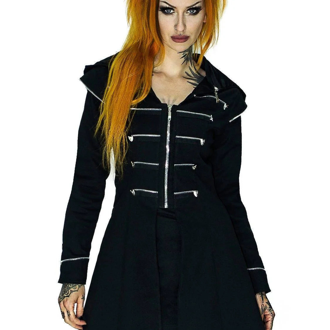 Long Hooded Designer Black Cotton Coat - Azalea - Dr Faust