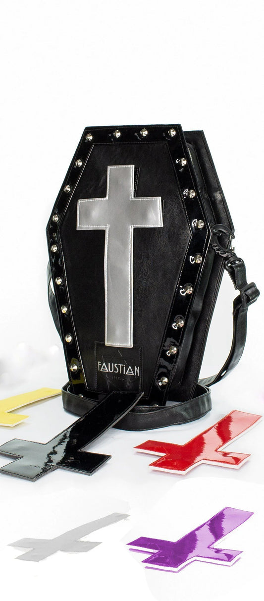 Magnetic Interchangeable Crosses Vegan Leather Coffin Bag - Katana - Dr Faust