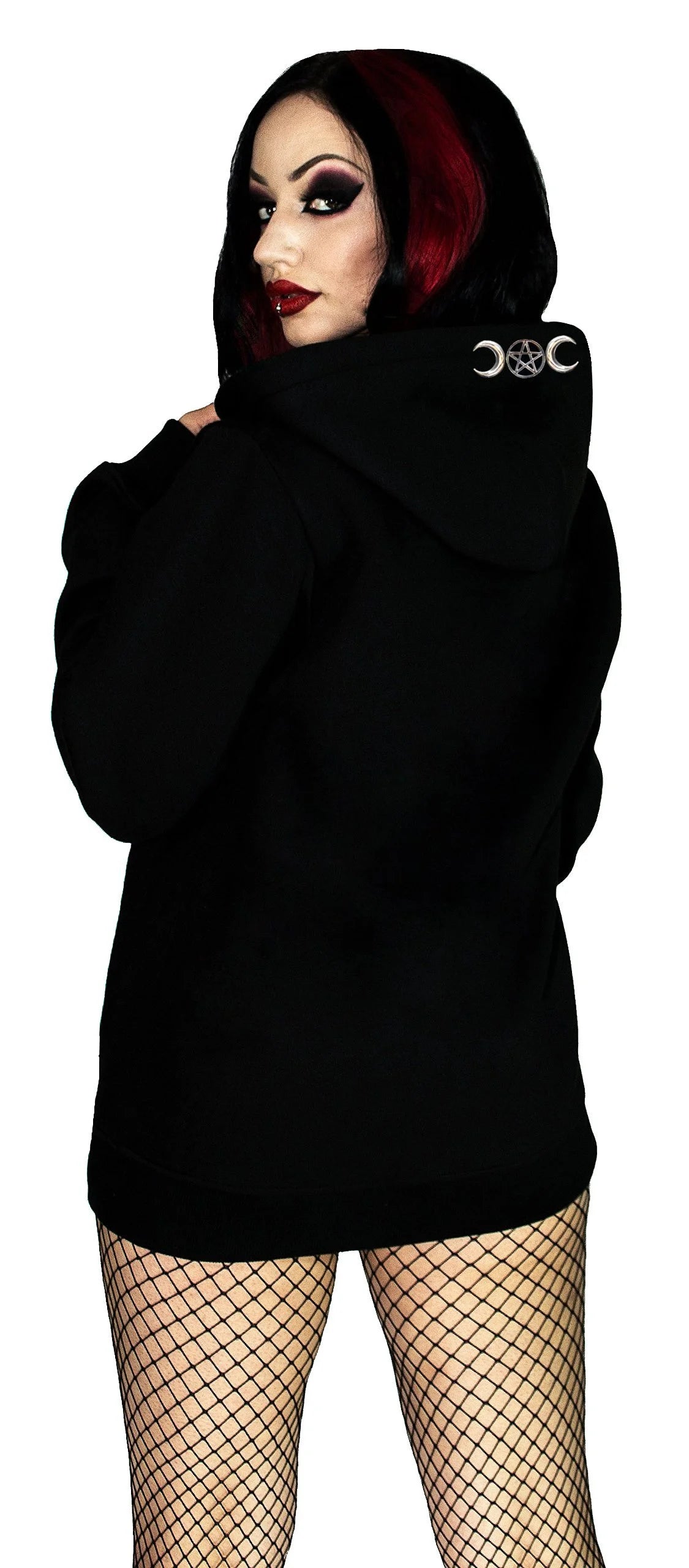 Metal Moon Child Buttons Women's Black Hoodie - Selena - Dr Faust