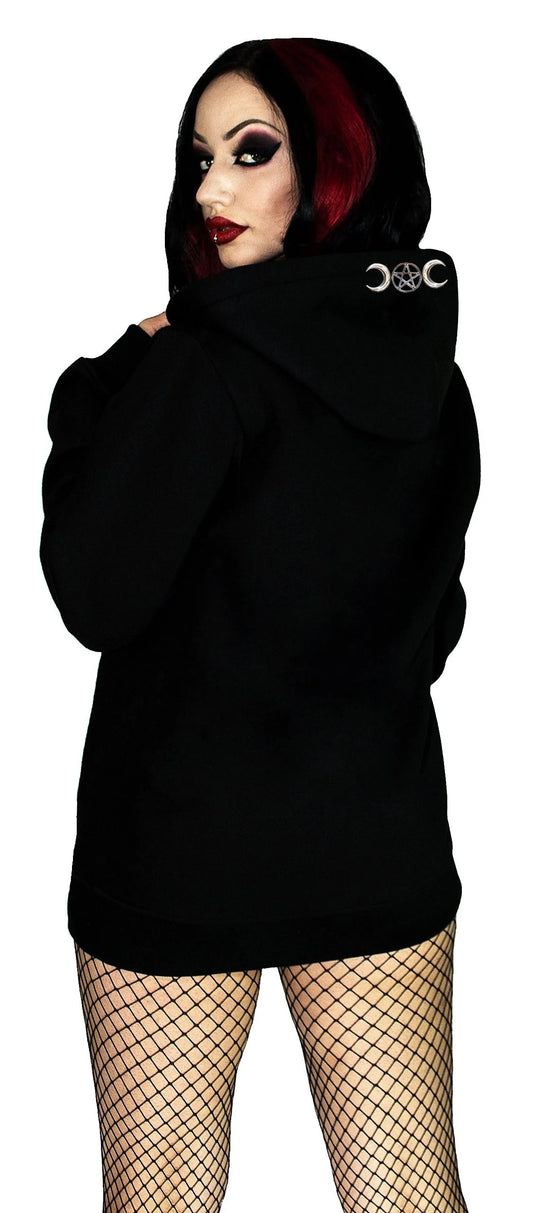 Metal Moon Child Buttons Women's Black Hoodie - Selena - Dr Faust