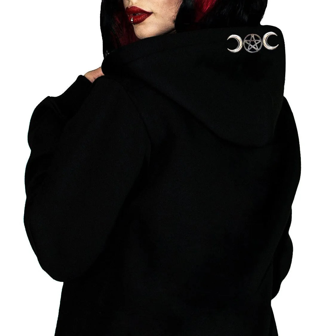 Metal Moon Child Buttons Women's Black Hoodie - Selena - Dr Faust