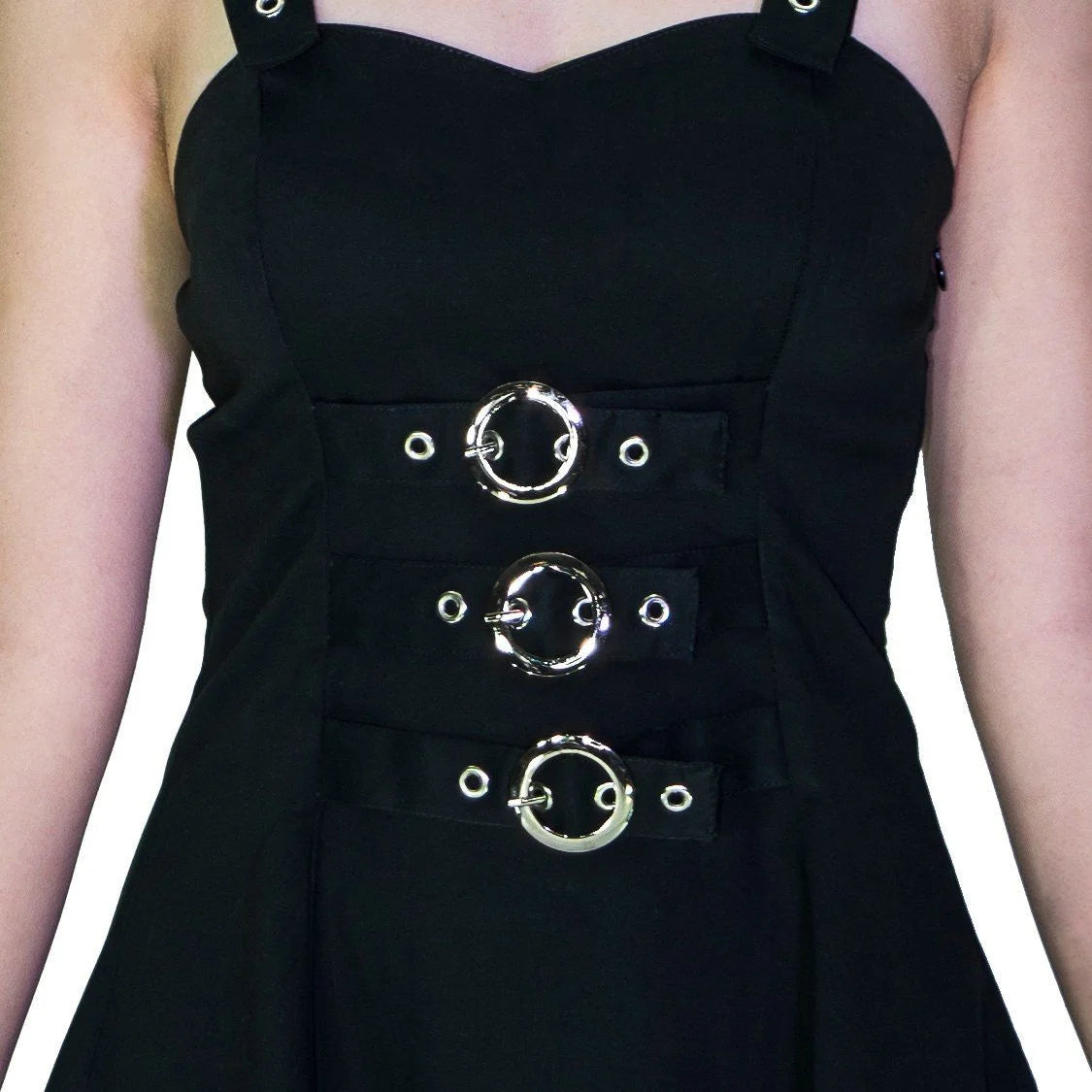 Metallic Buckle Black Mini Dress - Elvina - Dr Faust