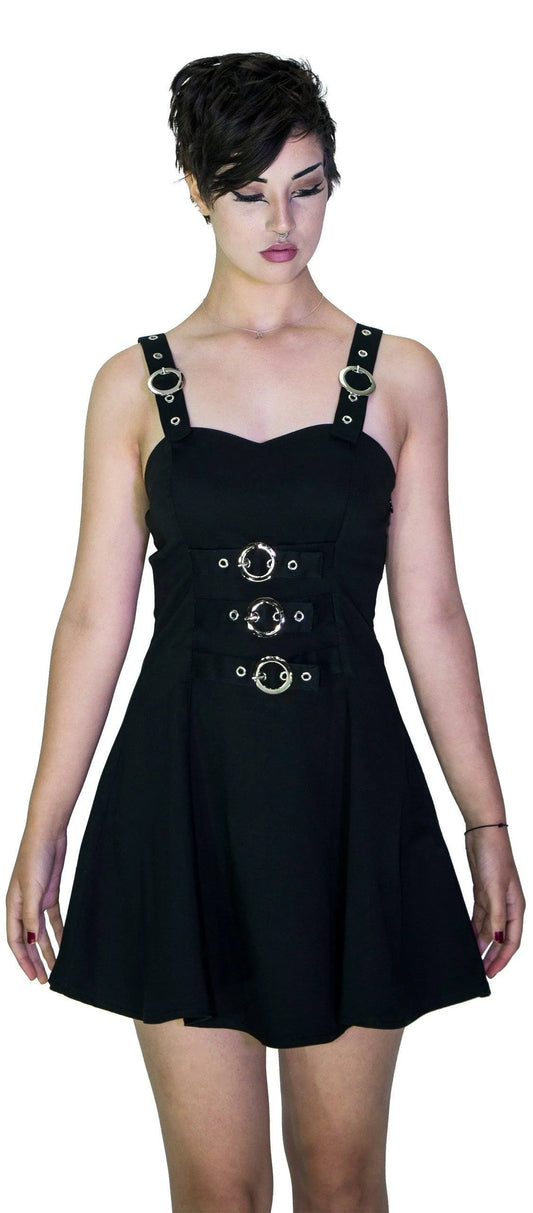 Metallic Buckle Black Mini Dress - Elvina - Dr Faust
