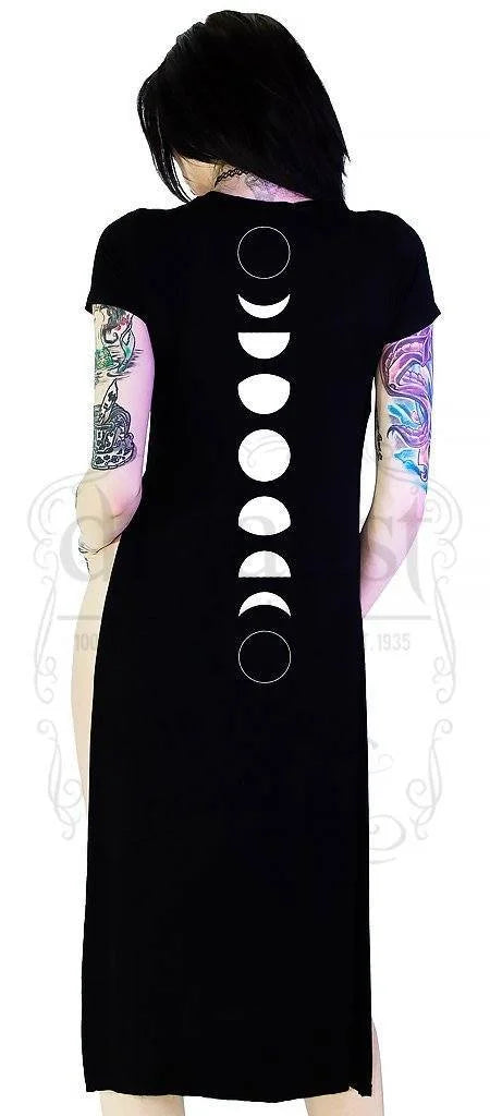 Moon Phase Black High Split Maxi Dress - Maliyah - Dr Faust
