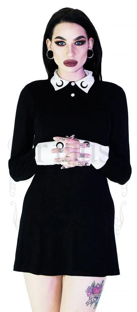Moons on White Collar Black Mini Dress - Milani - Dr Faust