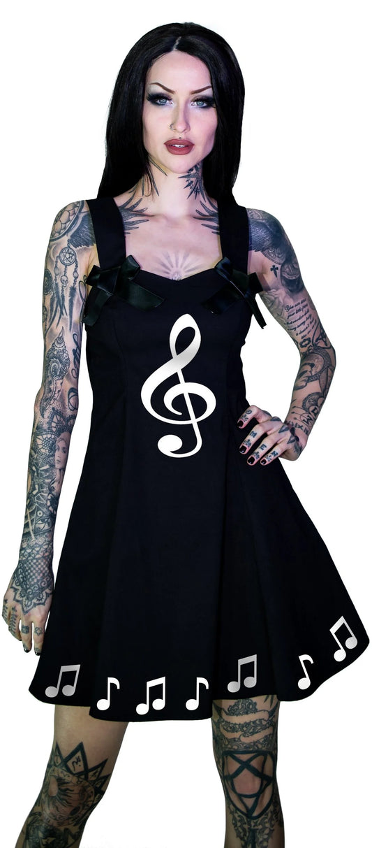 Musical Note Sol Key Little Black Mini Dress - Heidi - Dr Faust