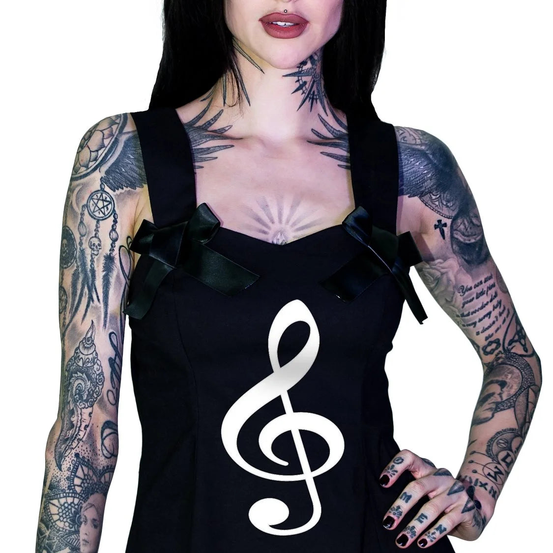 Musical Note Sol Key Little Black Mini Dress - Heidi - Dr Faust