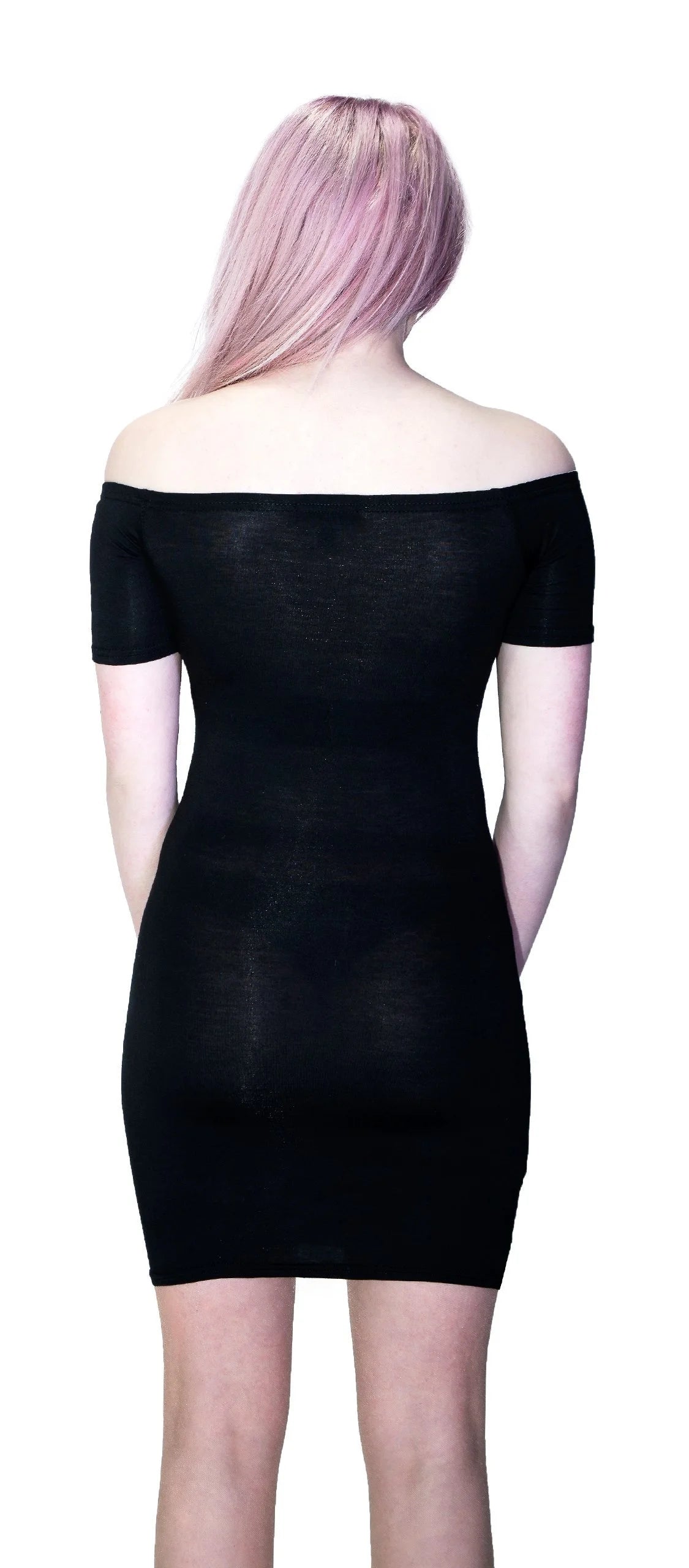 Off Shoulder Bodycon Nu Goth Black Mini Dress - Lottie - Dr Faust
