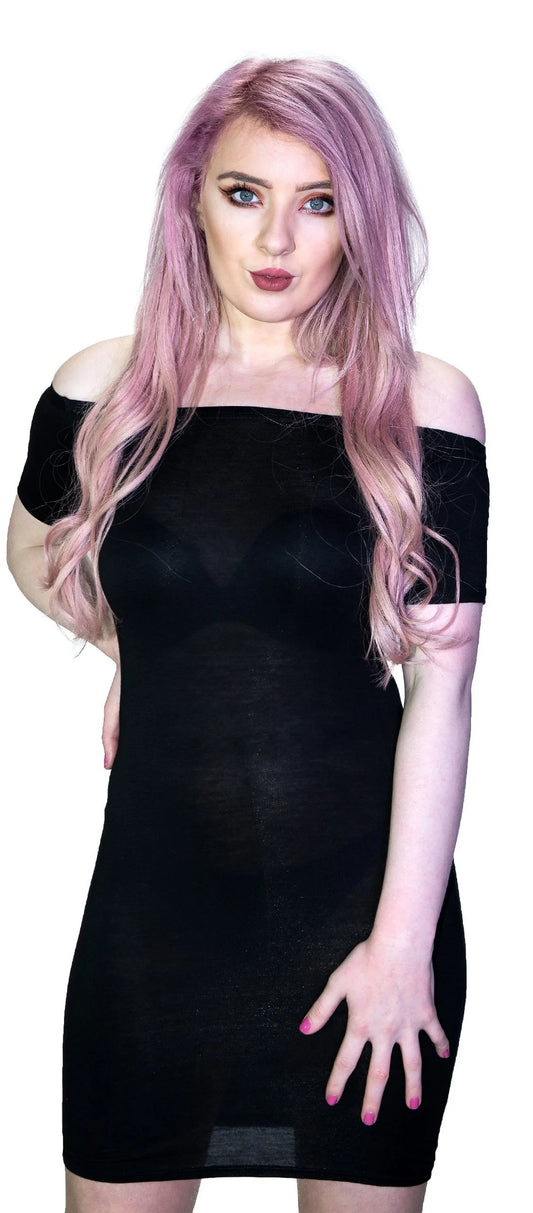 Off Shoulder Bodycon Nu Goth Black Mini Dress - Lottie - Dr Faust
