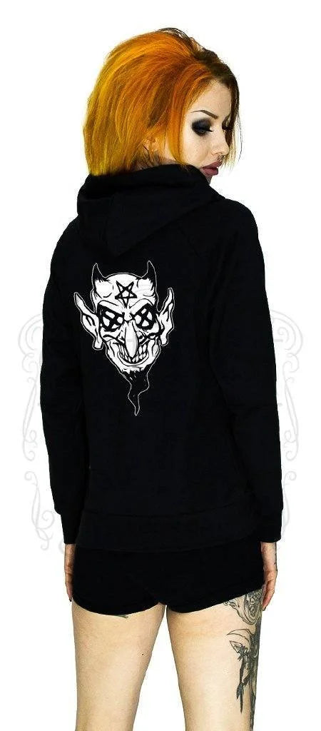 Pentagram Eyes Crazy Devil Women's Black Hoodie - Regina - Dr Faust