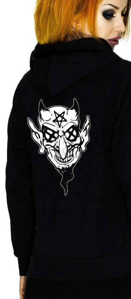 Pentagram Eyes Crazy Devil Women's Black Hoodie - Regina - Dr Faust