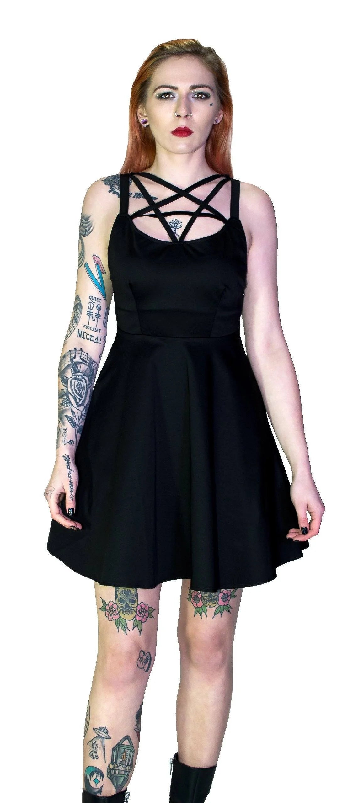 Pentagram Strap Black Mini Dress - Tamsyn - Dr Faust